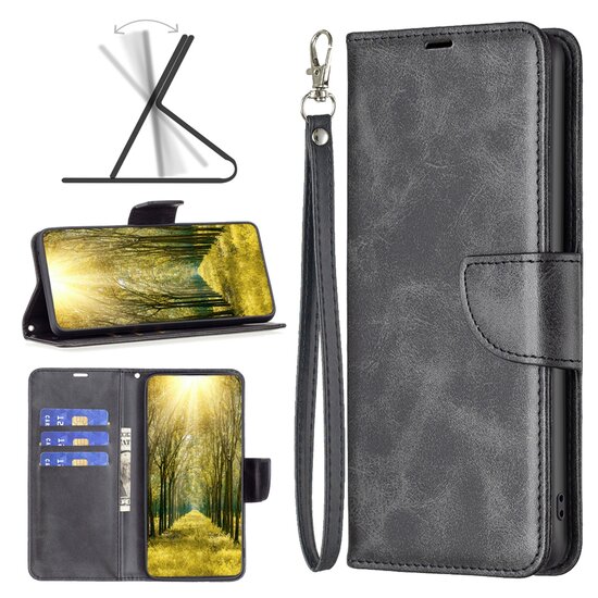 Samsung Galaxy S23 Plus (S23+) Hoesje, MobyDefend Wallet Book Case Met Koord, Zwart