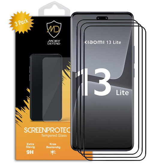 3-Pack Xiaomi 13 Lite Screenprotectors - MobyDefend Screensavers Met Zwarte Randen - Gehard Glas