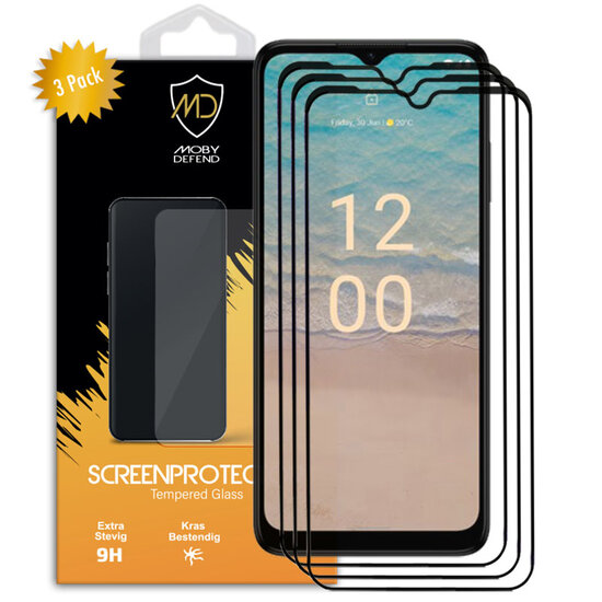 3-Pack Nokia G22 Screenprotectors - MobyDefend Screensaver Met Zwarte Randen - Gehard Glas