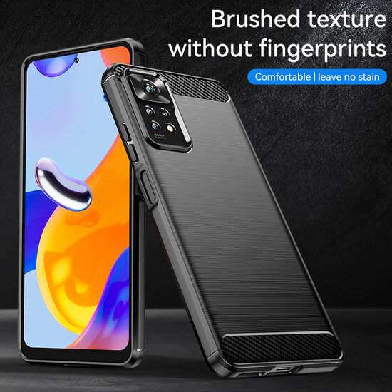 Xiaomi Redmi Note 12 Pro 4G Hoesje - MobyDefend TPU Backcover - Geborstelde Metaal &amp; Carbon-Look - Blauw