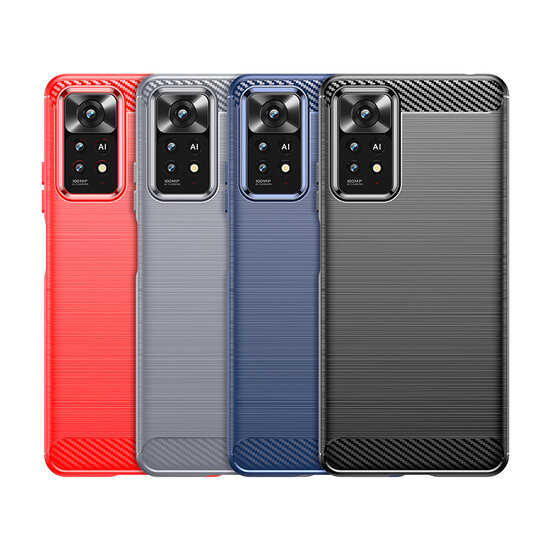 Xiaomi Redmi Note 12 Pro 4G Hoesje, MobyDefend TPU Gelcase, Geborsteld Metaal + Carbonlook, Rood