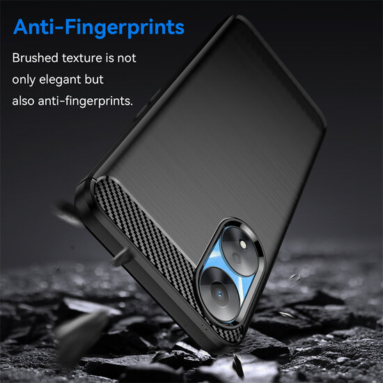 Oppo A78 (5G) Hoesje - MobyDefend TPU Backcover - Geborstelde Metaal &amp; Carbon-Look - Zwart