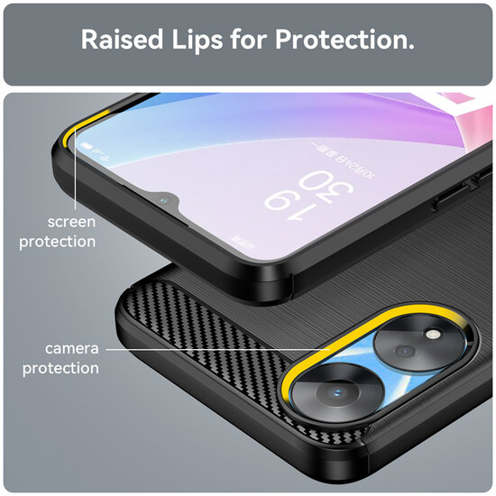 Oppo A78 (5G) Hoesje - MobyDefend TPU Backcover - Geborstelde Metaal &amp; Carbon-Look - Zwart