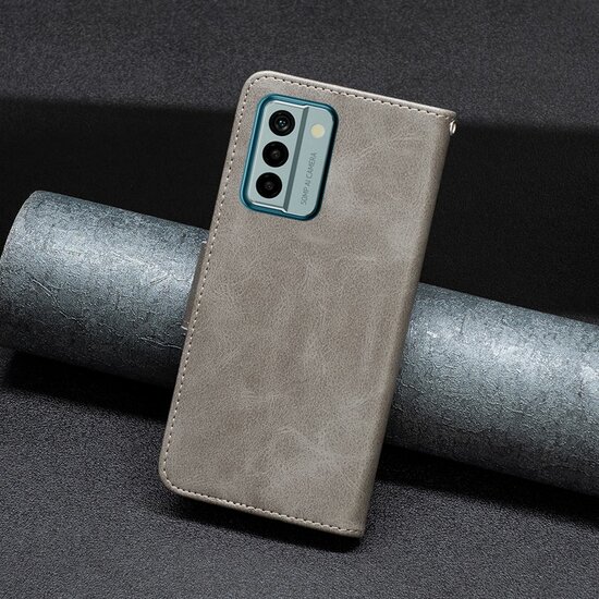 Nokia G22 Hoesje - MobyDefend Wallet Book Case Met Koord - Grijs