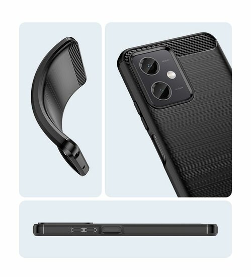 Xiaomi Redmi Note 12 5G Hoesje - MobyDefend TPU Backcover - Geborstelde Metaal &amp; Carbon-Look - Zwart
