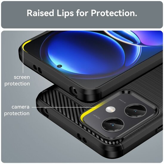 Xiaomi Redmi Note 12 5G Hoesje - MobyDefend TPU Backcover - Geborstelde Metaal &amp; Carbon-Look - Zwart