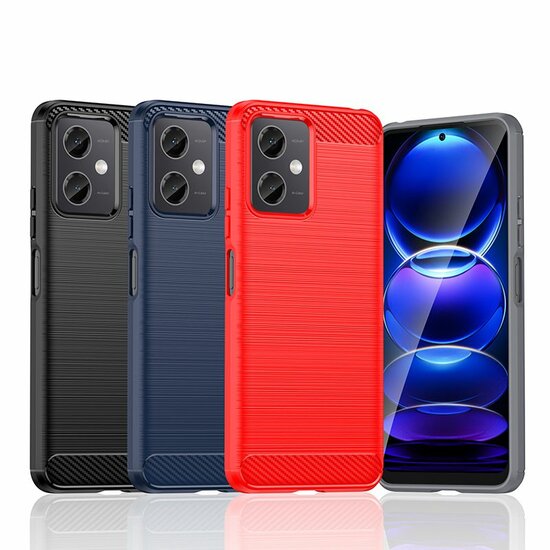 Xiaomi Redmi Note 12 5G Hoesje, MobyDefend TPU Gelcase, Geborsteld Metaal + Carbonlook, Blauw