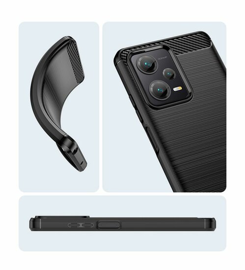 Xiaomi Redmi Note 12 Pro Plus 5G Hoesje, MobyDefend TPU Gelcase, Geborsteld Metaal + Carbonlook, Zwart