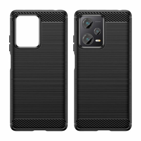 Xiaomi Redmi Note 12 Pro Plus 5G Hoesje - MobyDefend TPU Backcover - Geborstelde Metaal &amp; Carbon-Look - Zwart