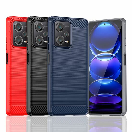 Xiaomi Redmi Note 12 Pro Plus 5G Hoesje, MobyDefend TPU Gelcase, Geborsteld Metaal + Carbonlook, Blauw