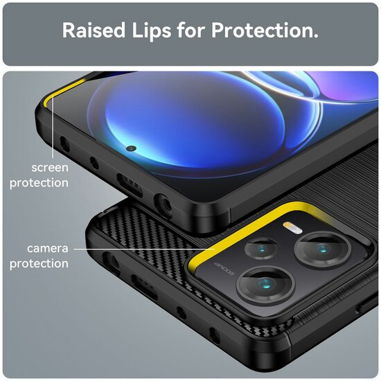 Xiaomi Redmi Note 12 Pro Plus 5G Hoesje - MobyDefend TPU Backcover - Geborstelde Metaal &amp; Carbon-Look - Blauw