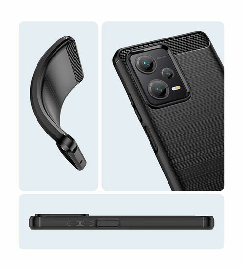Xiaomi Redmi Note 12 Pro Plus 5G Hoesje - MobyDefend TPU Backcover - Geborstelde Metaal &amp; Carbon-Look - Blauw