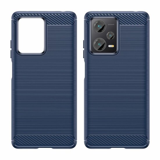 Xiaomi Redmi Note 12 Pro Plus 5G Hoesje - MobyDefend TPU Backcover - Geborstelde Metaal &amp; Carbon-Look - Blauw