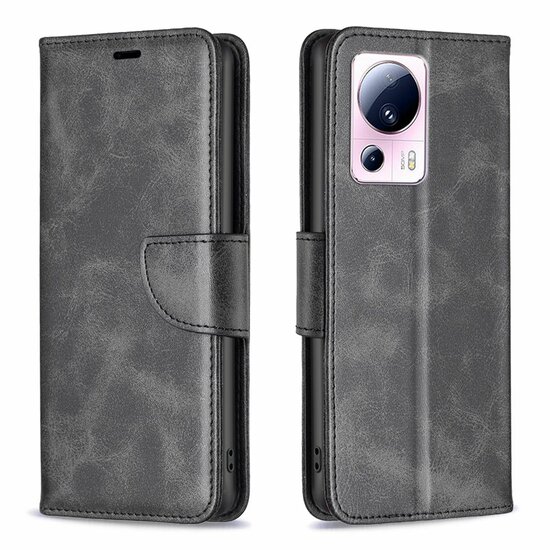 Xiaomi 13 Lite Hoesje, MobyDefend Wallet Book Case Met Koord, Zwart