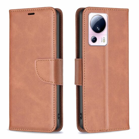 Xiaomi 13 Lite Hoesje - MobyDefend Wallet Book Case Met Koord - Bruin