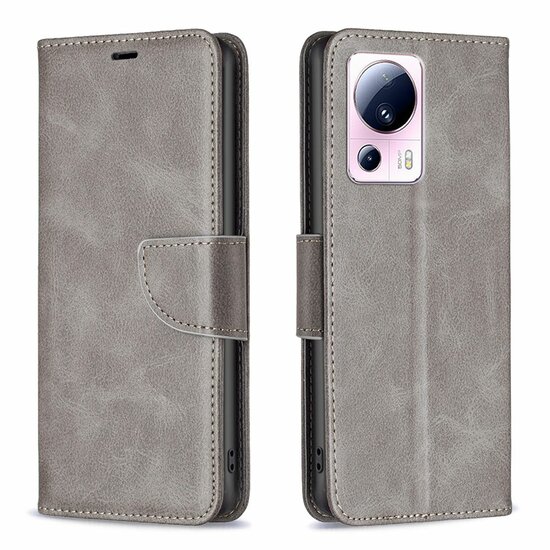 Xiaomi 13 Lite Hoesje - MobyDefend Wallet Book Case Met Koord - Grijs