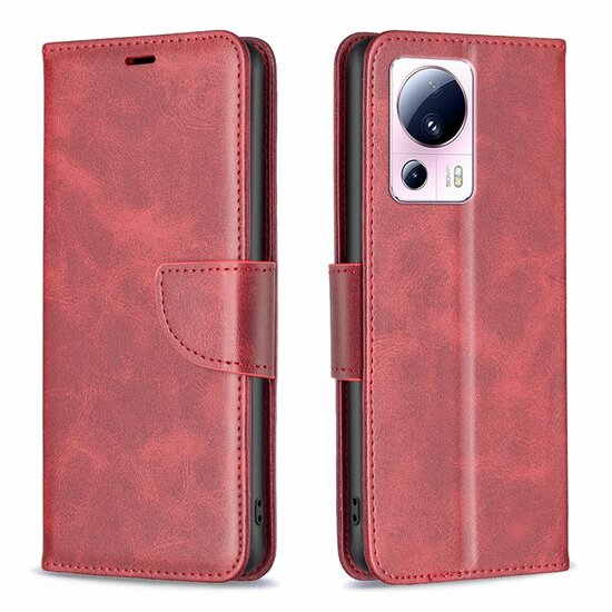 Xiaomi 13 Lite Hoesje, MobyDefend Wallet Book Case Met Koord, Rood