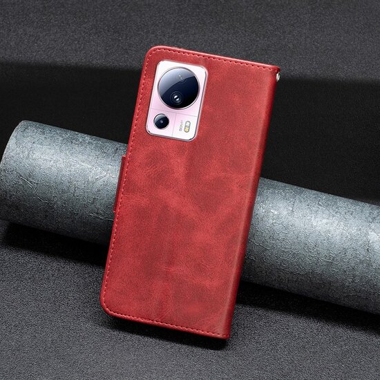 Xiaomi 13 Lite Hoesje - MobyDefend Wallet Book Case Met Koord - Rood