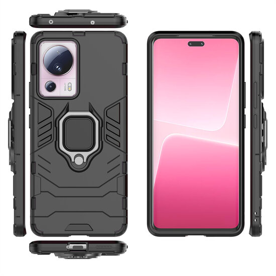 Xiaomi 13 Lite Hoesje - MobyDefend Dubbelgelaagde Pantsercase Met Standaard - Zwart