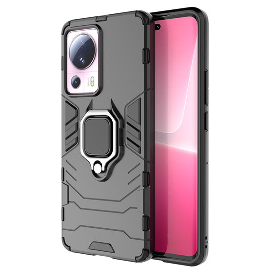 Xiaomi 13 Lite Hoesje - MobyDefend Dubbelgelaagde Pantsercase Met Standaard - Zwart