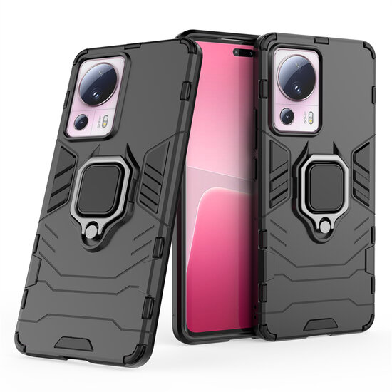 Xiaomi 13 Lite Hoesje - MobyDefend Dubbelgelaagde Pantsercase Met Standaard - Zwart