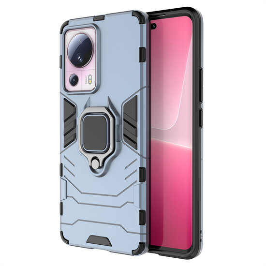 Xiaomi 13 Lite Hoesje - MobyDefend Dubbelgelaagde Pantsercase Met Standaard - Blauw