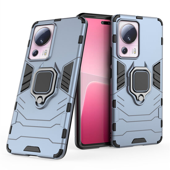 Xiaomi 13 Lite Hoesje - MobyDefend Dubbelgelaagde Pantsercase Met Standaard - Blauw
