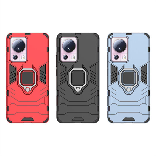 Xiaomi 13 Lite Hoesje - MobyDefend Dubbelgelaagde Pantsercase Met Standaard - Rood
