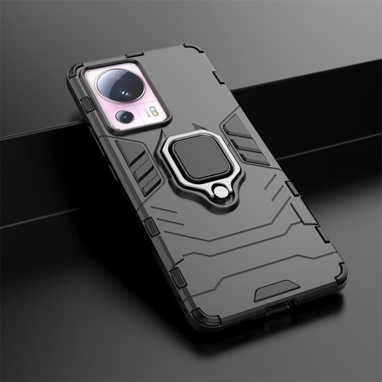 Xiaomi 13 Lite Hoesje - MobyDefend Dubbelgelaagde Pantsercase Met Standaard - Rood
