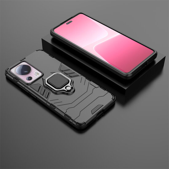 Xiaomi 13 Lite Hoesje - MobyDefend Dubbelgelaagde Pantsercase Met Standaard - Rood