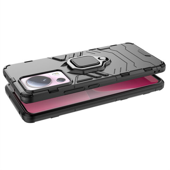 Xiaomi 13 Lite Hoesje - MobyDefend Dubbelgelaagde Pantsercase Met Standaard - Rood