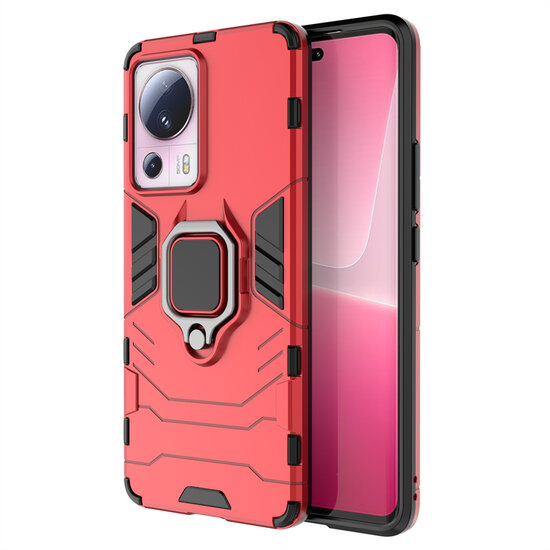 Xiaomi 13 Lite Hoesje - MobyDefend Dubbelgelaagde Pantsercase Met Standaard - Rood