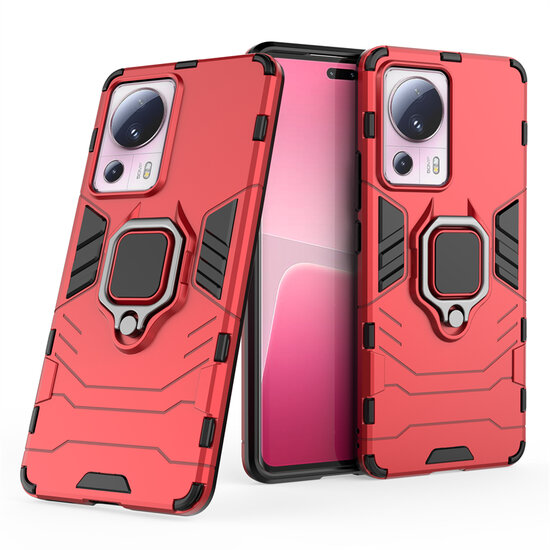 Xiaomi 13 Lite Hoesje - MobyDefend Dubbelgelaagde Pantsercase Met Standaard - Rood