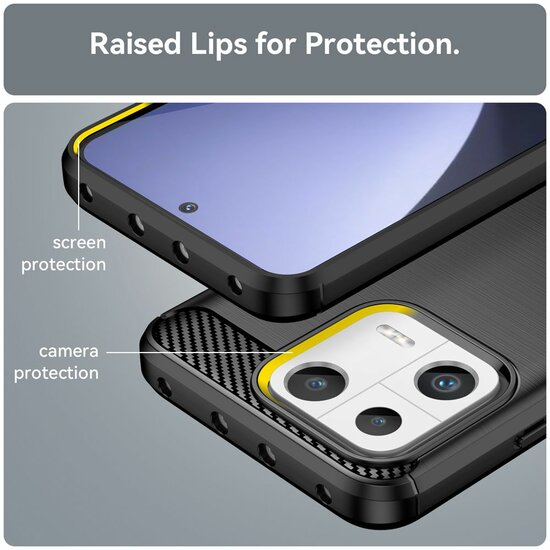 Xiaomi 13 Hoesje, MobyDefend TPU Gelcase, Geborsteld Metaal + Carbonlook, Zwart