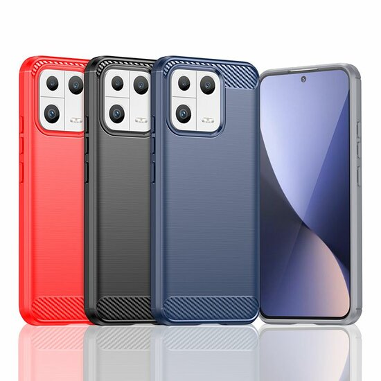 Xiaomi 13 Hoesje - MobyDefend TPU Backcover - Geborstelde Metaal &amp; Carbon-Look - Rood