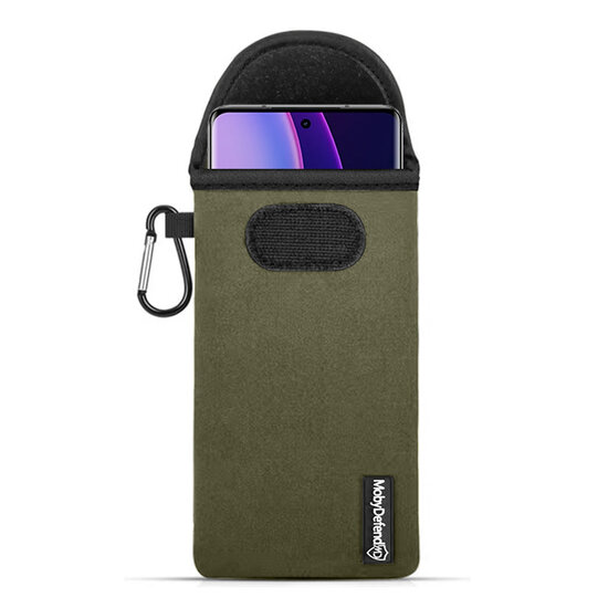 Hoesje voor Motorola Edge 40, MobyDefend Neopreen Pouch Met Karabijnhaak, Insteekhoesje, Riemlus Hoesje, Groen