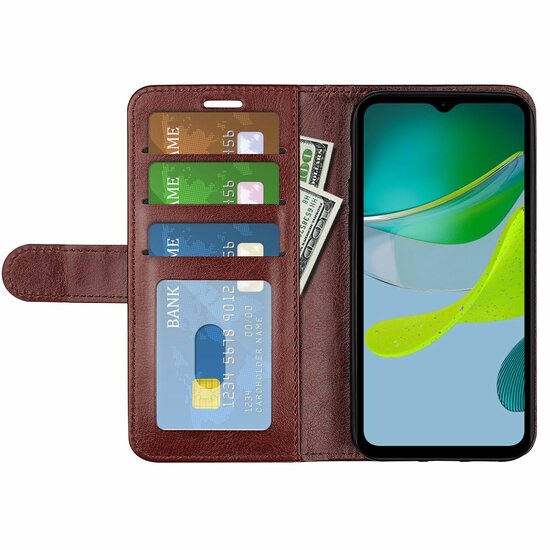 Motorola Moto E13 Hoesje, MobyDefend Wallet Book Case (Sluiting Achterkant), Bruin