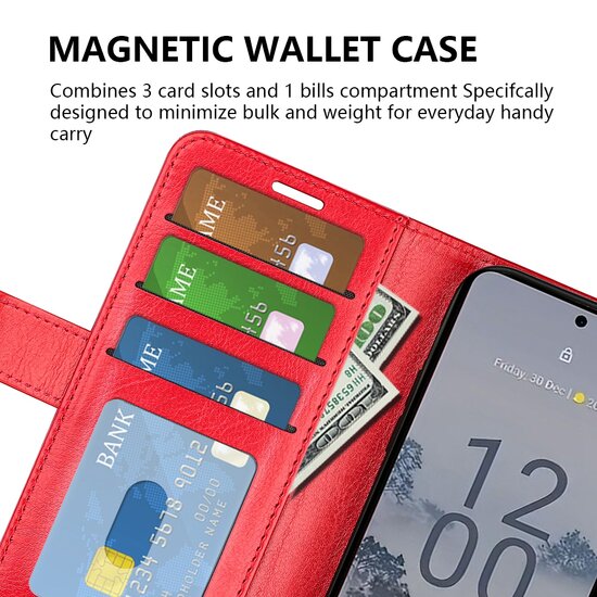 Motorola Moto E13 Hoesje, MobyDefend Wallet Book Case (Sluiting Achterkant), Rood