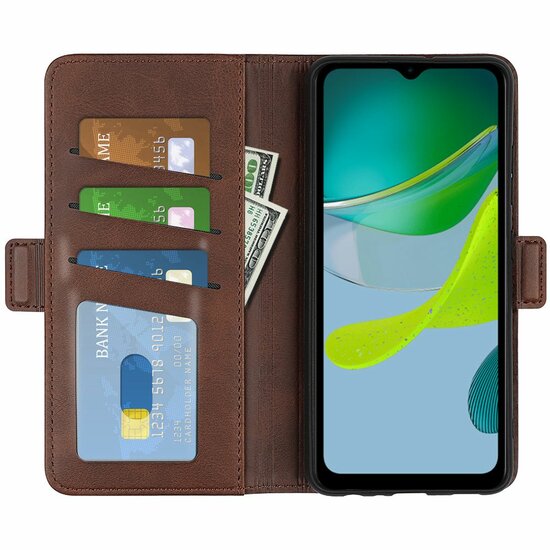 Motorola Moto E13 Hoesje, MobyDefend Luxe Wallet Book Case (Sluiting Zijkant), Bruin