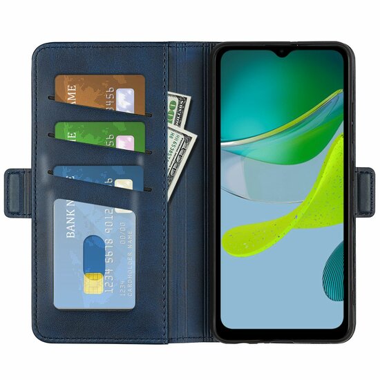 Motorola Moto E13 Hoesje, MobyDefend Luxe Wallet Book Case (Sluiting Zijkant), Blauw