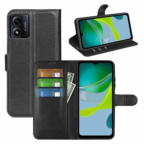 Motorola Moto E13 Hoesje, MobyDefend Kunstleren Wallet Book Case (Sluiting Voorkant), Zwart