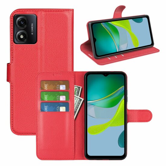 Motorola Moto E13 Hoesje, MobyDefend Kunstleren Wallet Book Case (Sluiting Voorkant), Rood