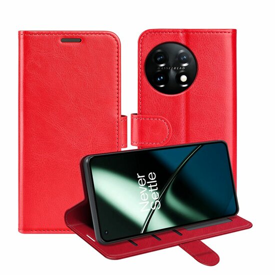 OnePlus 11 Hoesje, MobyDefend Wallet Book Case (Sluiting Achterkant), Rood