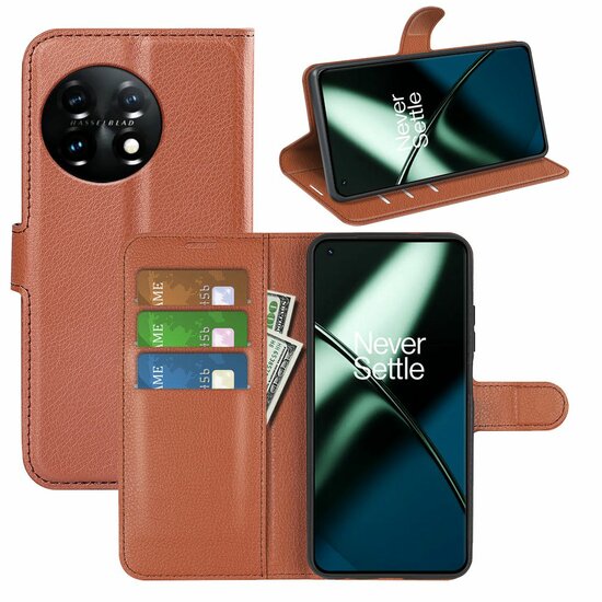 OnePlus 11 Hoesje, MobyDefend Kunstleren Wallet Book Case (Sluiting Voorkant), Bruin