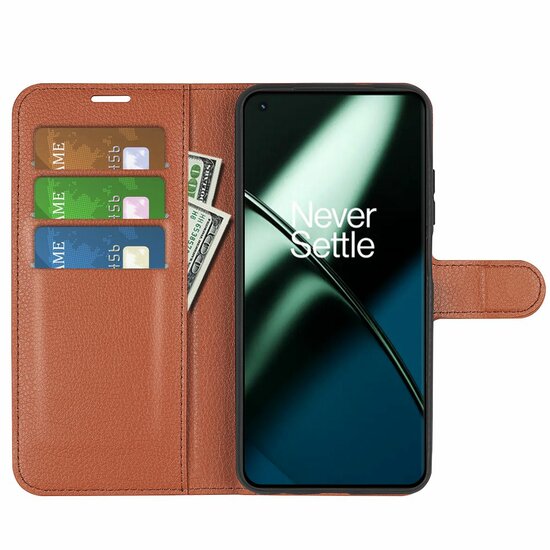 OnePlus 11 Hoesje - MobyDefend Kunstleren Wallet Book Case (Sluiting Voorkant) - Bruin