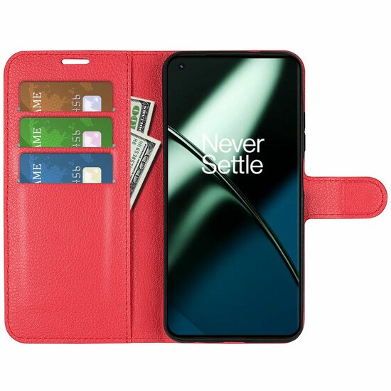 OnePlus 11 Hoesje - MobyDefend Kunstleren Wallet Book Case (Sluiting Voorkant) - Rood