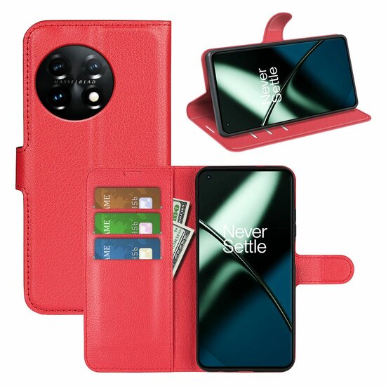 OnePlus 11 Hoesje - MobyDefend Kunstleren Wallet Book Case (Sluiting Voorkant) - Rood