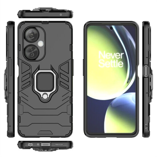 OnePlus Nord CE 3 Lite Hoesje - MobyDefend Dubbelgelaagde Pantsercase Met Standaard - Zwart