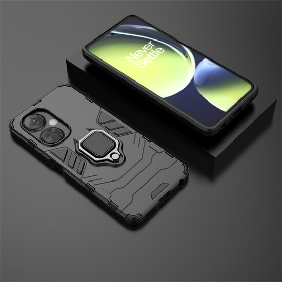 OnePlus Nord CE 3 Lite Hoesje - MobyDefend Dubbelgelaagde Pantsercase Met Standaard - Zwart