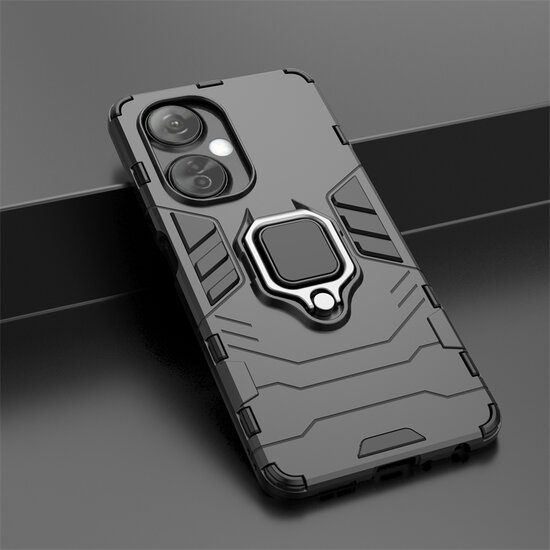 OnePlus Nord CE 3 Lite Hoesje - MobyDefend Dubbelgelaagde Pantsercase Met Standaard - Zwart
